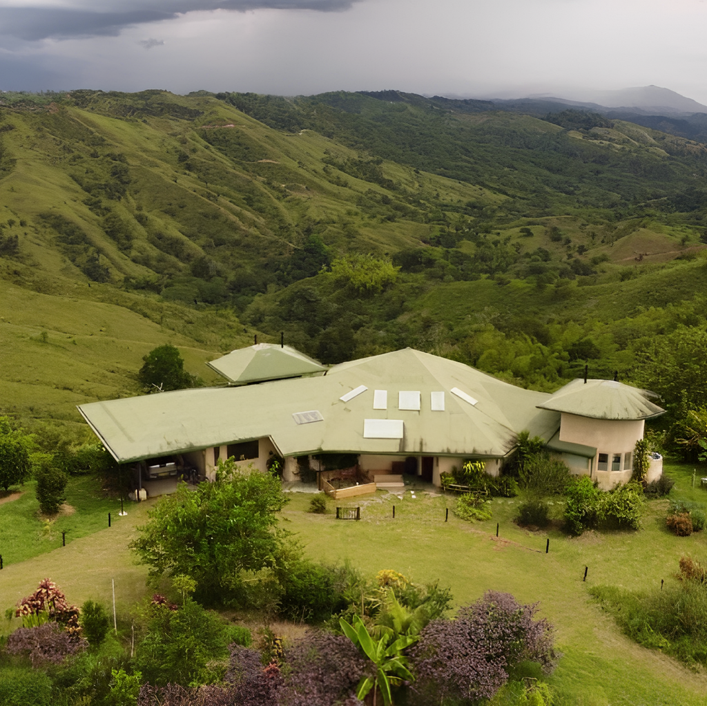 Paisaje montañoso y finca biodinámica Granja La Canela en Montenegro, Quindío