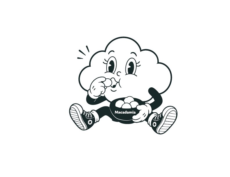 Nube comiendo nueces de macadamia crudas